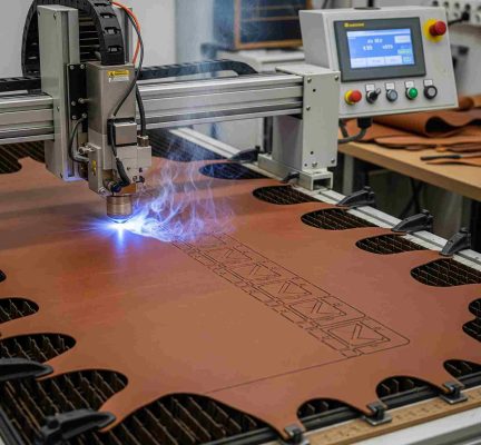 Máquina CNC láser contando cuero